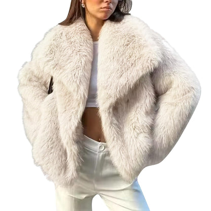 Flygo Women's Faux Fur Coat Fluffy Faux Fur Jacket Long Sleeve Lapel Furry Winter Jackets Shaggy Parka Short Coat