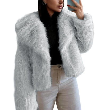 Flygo Women's Faux Fur Coat Fluffy Faux Fur Jacket Long Sleeve Lapel Furry Winter Jackets Shaggy Parka Short Coat