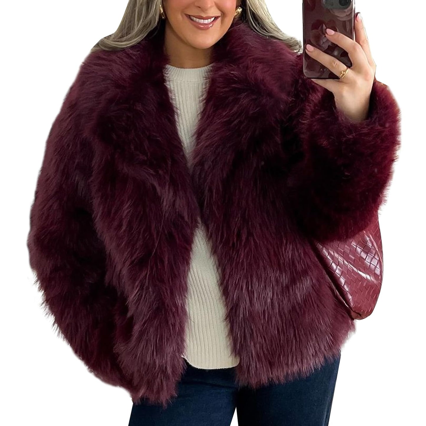 Flygo Women's Faux Fur Coat Fluffy Faux Fur Jacket Long Sleeve Lapel Furry Winter Jackets Shaggy Parka Short Coat