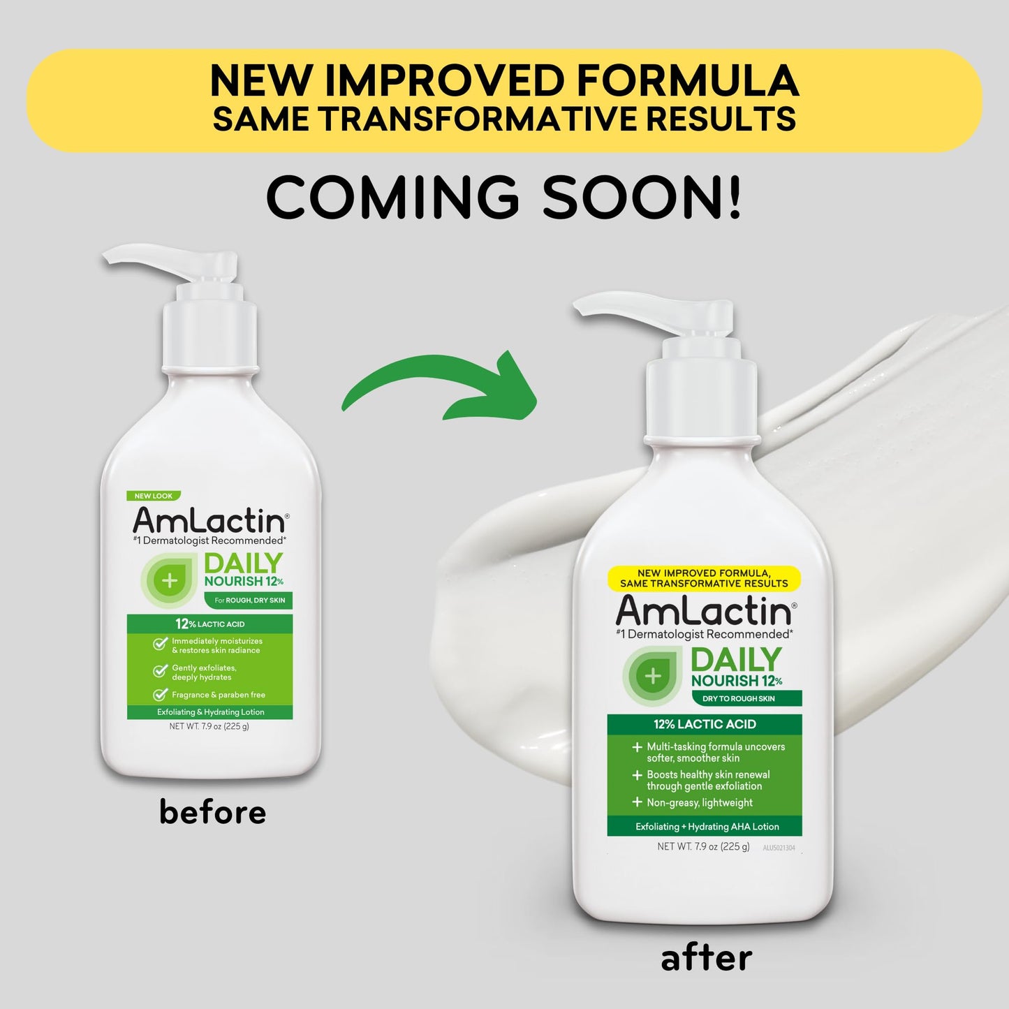 AmLactin Daily Moisturizing Lotion for Dry Skin, 7.9 oz Pump Bottle, 2-in-1 Exfoliator - Body Lotion with 12% Lactic Acid, Dermatologist-Recommended (Packaging May Vary)