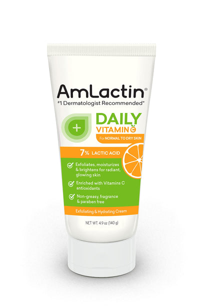 AmLactin Daily Vitamin C Lotion - 7.9 oz Body Lotion with 7% Lactic Acid - Skin-Brightening Exfoliator and Moisturizer for Dry Skin