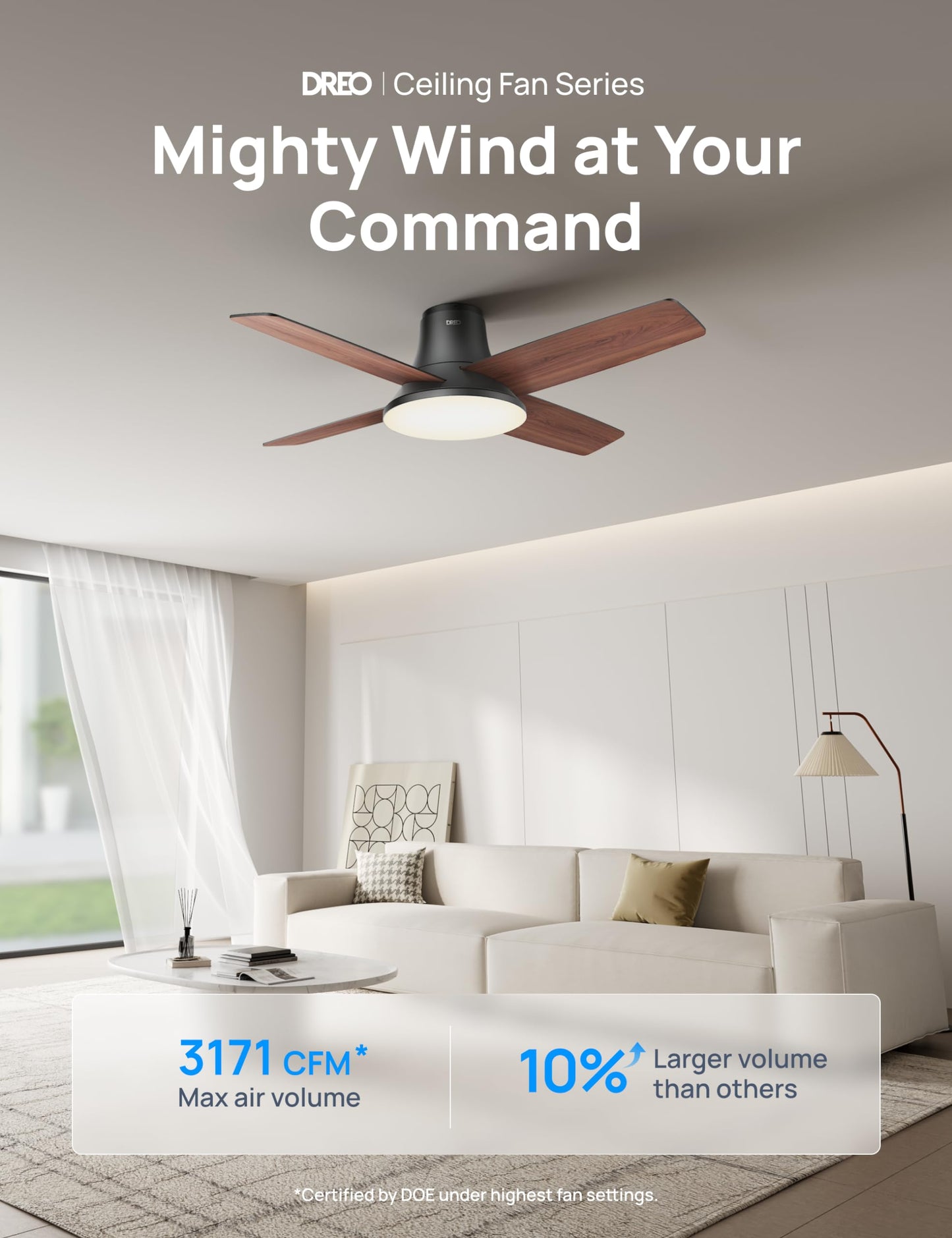 Dreo Ceiling Fans with Lights and Remote Control, 44 inch Low Profile Ceiling Fan, Flush Mount, Reversible, 5CCT, 6-Level Dimmable, 6 Speeds Ceiling Fan for Bedroom, Quiet, Easy to Install, Timer