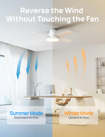 Dreo Ceiling Fans with Lights and Remote Control, 44 inch Low Profile Ceiling Fan, Flush Mount, Reversible, 5CCT, 6-Level Dimmable, 6 Speeds Ceiling Fan for Bedroom, Quiet, Easy to Install, Timer