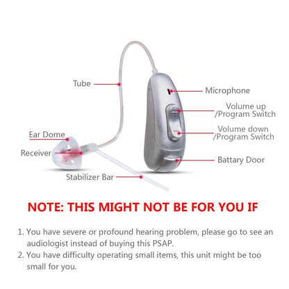 BLJ Hearing Aid for Seniors, Invisible Digital Hearing Amplifier to Assist Hearing, Lightweight with Noise Reduction and Feedback Cancelling (Blue-Left Ear)