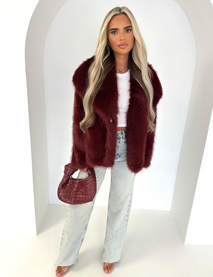 Flygo Women's Faux Fur Coat Fluffy Faux Fur Jacket Long Sleeve Lapel Furry Winter Jackets Shaggy Parka Short Coat