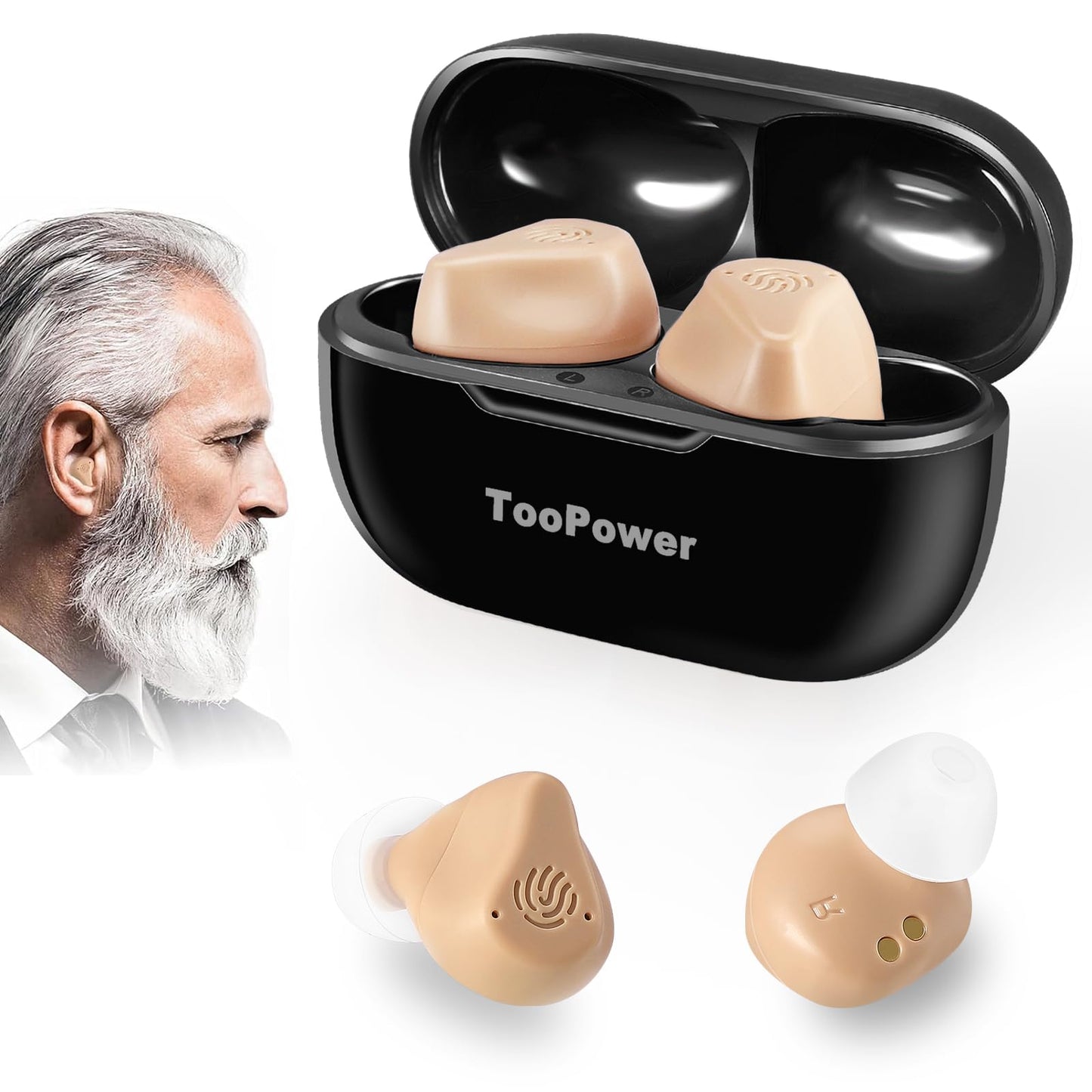 Hearing Aids for Seniors Rechargeable with Noise Cancelling,OTC Digital Devices for Super Nature Sound,3 Different Modes,Adjustable Volume in 5 Levels,Dual Microphone,No Whistling Sound