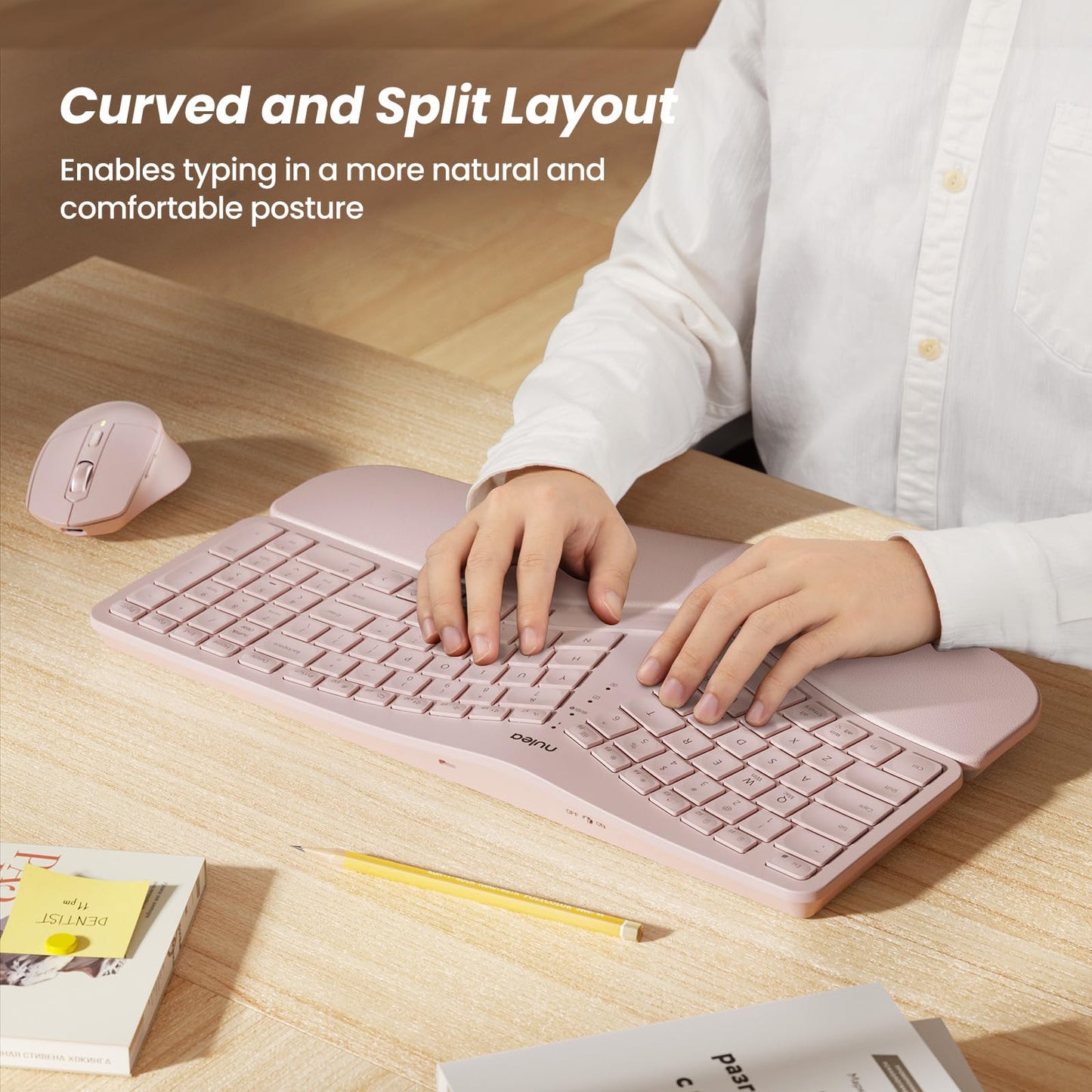 Nulea KM75 Advanced Ergonomic Wireless Keyboard and Mouse Combo, Comfortable Natural Typing, Palm Rest, Multi-Device (Bluetooth, 2.4G, Wired), Rechargeable, for Multi-OS, Windows, Mac, Android(Grey)