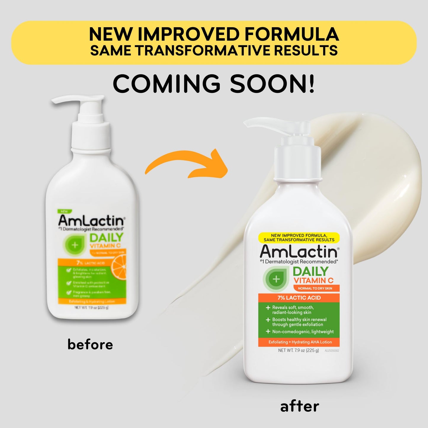 AmLactin Daily Vitamin C Lotion - 7.9 oz Body Lotion with 7% Lactic Acid - Skin-Brightening Exfoliator and Moisturizer for Dry Skin