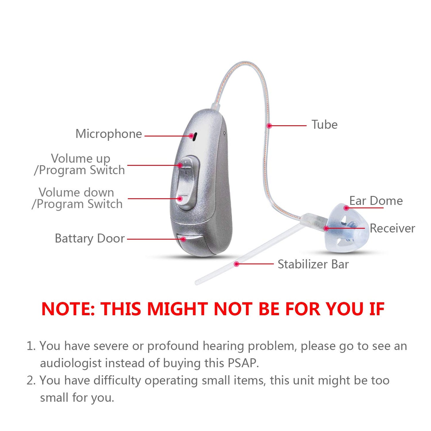 BLJ Hearing Aid for Seniors, Invisible Digital Hearing Amplifier to Assist Hearing, Lightweight with Noise Reduction and Feedback Cancelling (Blue-Left Ear)