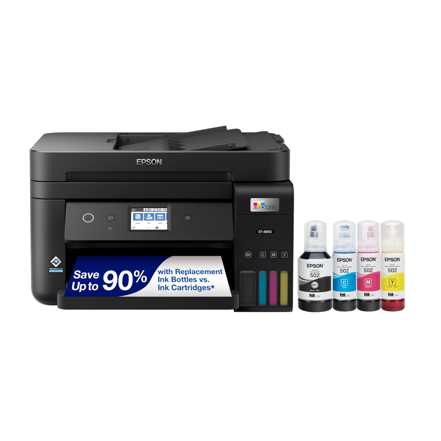 Epson EcoTank ET-4850 Wireless All-in-One Cartridge-Free Supertank Printer with Scanner, Copier, Fax, ADF and Ethernet – The Perfect Printer Office - White, Medium