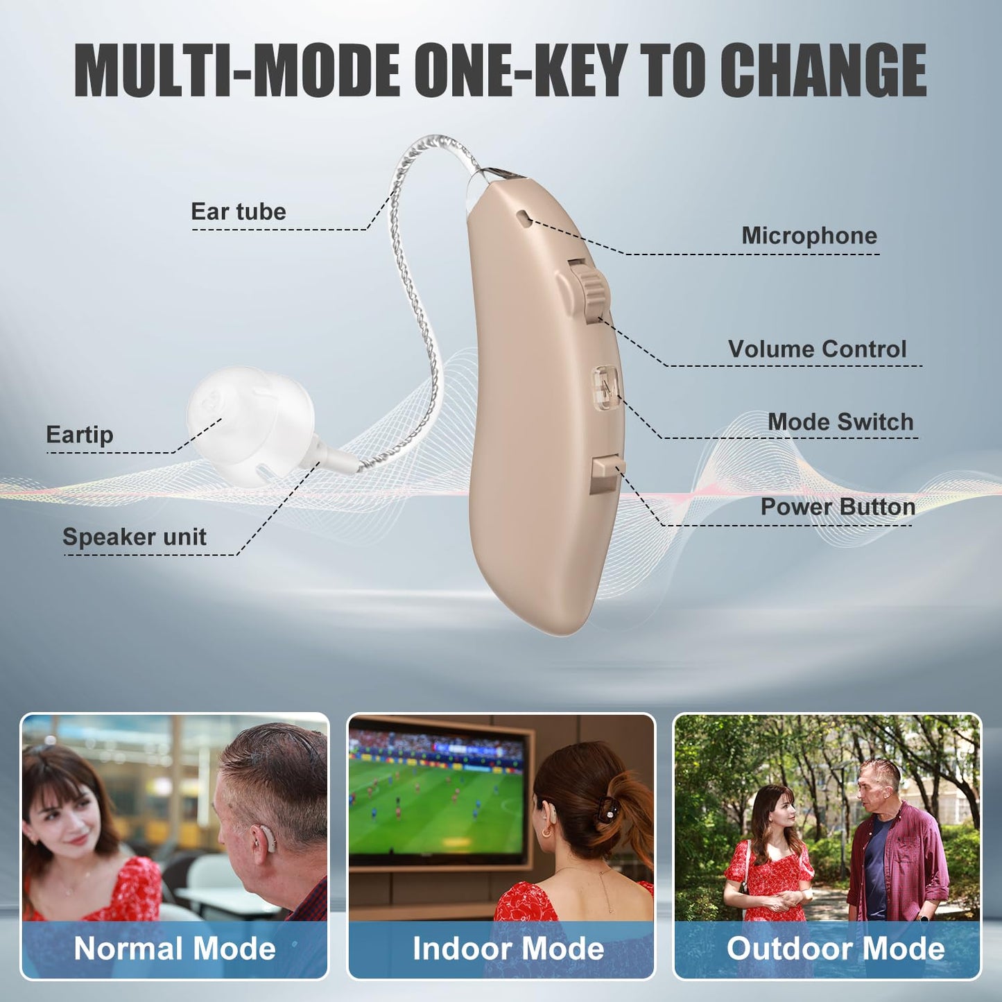 Rechargeable Hearing Aids for Seniors' Hearing Loss (Not Amplifier) - Latest 16-Channel Digital OTC Hearing Aid with Intelligent Noise Cancellation, 5-Day Long-Lasting Battery, Medical-Grade Materials, Comfortable & Anti-Slip for Secure Wearing, Beige