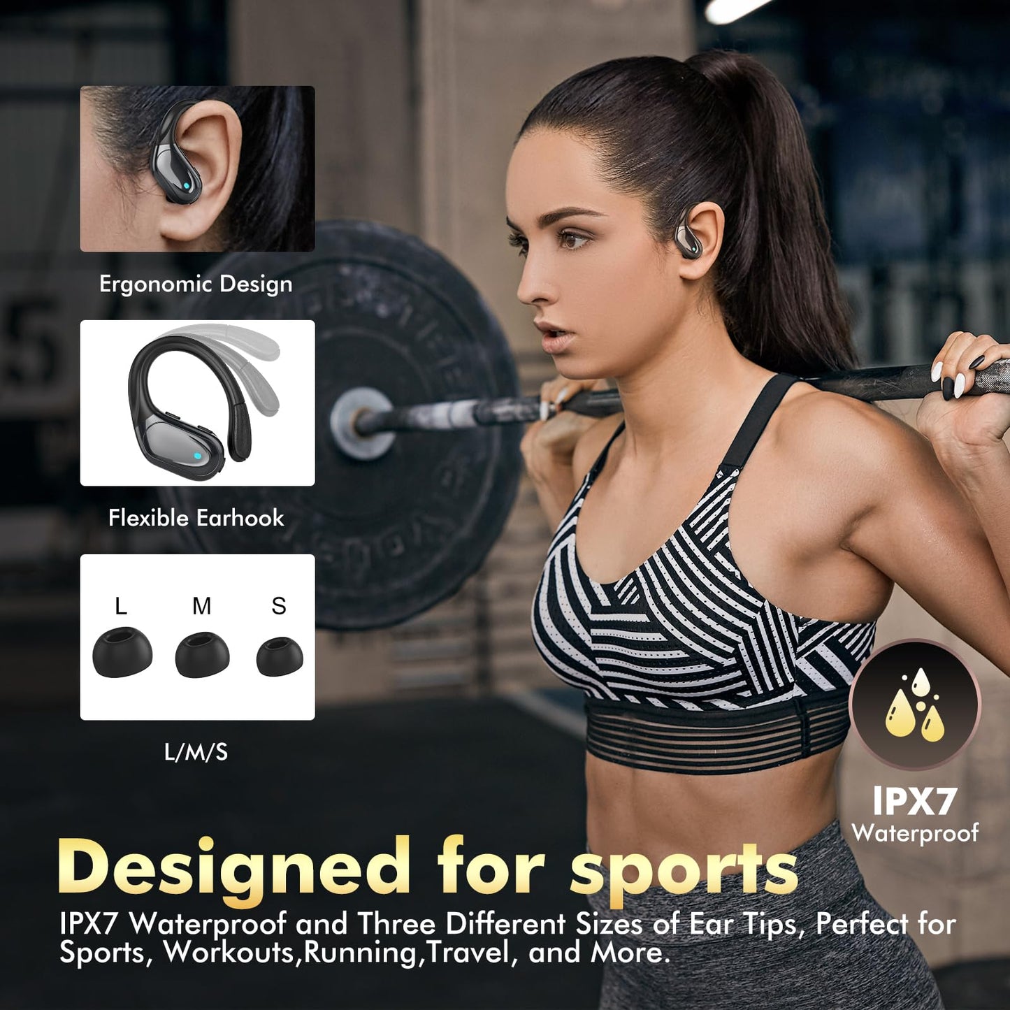 Wireless Earbuds Bluetooth Headphones 80hrs Playback Ear Buds Power Display with Noise Canceling Mic Headsets for Sports/Workout/Running