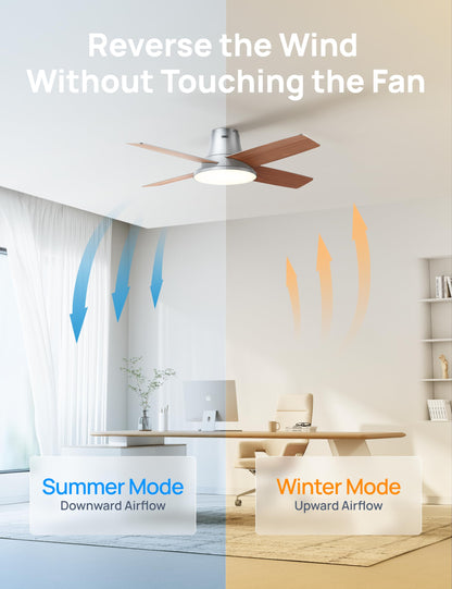 Dreo Ceiling Fans with Lights and Remote Control, 44 inch Low Profile Ceiling Fan, Flush Mount, Reversible, 5CCT, 6-Level Dimmable, 6 Speeds Ceiling Fan for Bedroom, Quiet, Easy to Install, Timer