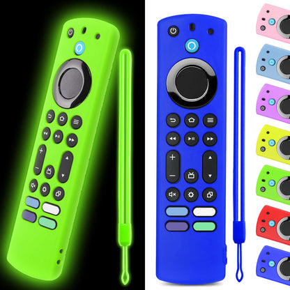 OneBom (2pcs) Silicone Remote Cover for Firetv 4K Max (2nd)/ Insignia/Pioneer/Omni (QLED) Series Alexa Voice Remote Enhanced w, Anti-Slip Protective Case with Same Color Lanyard (Glow Green&Red)