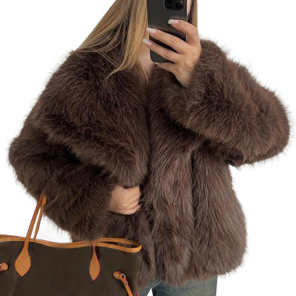 Flygo Women's Faux Fur Coat Fluffy Faux Fur Jacket Long Sleeve Lapel Furry Winter Jackets Shaggy Parka Short Coat