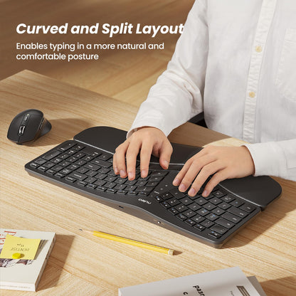 Nulea KM75 Advanced Ergonomic Wireless Keyboard and Mouse Combo, Comfortable Natural Typing, Palm Rest, Multi-Device (Bluetooth, 2.4G, Wired), Rechargeable, for Multi-OS, Windows, Mac, Android(Grey)