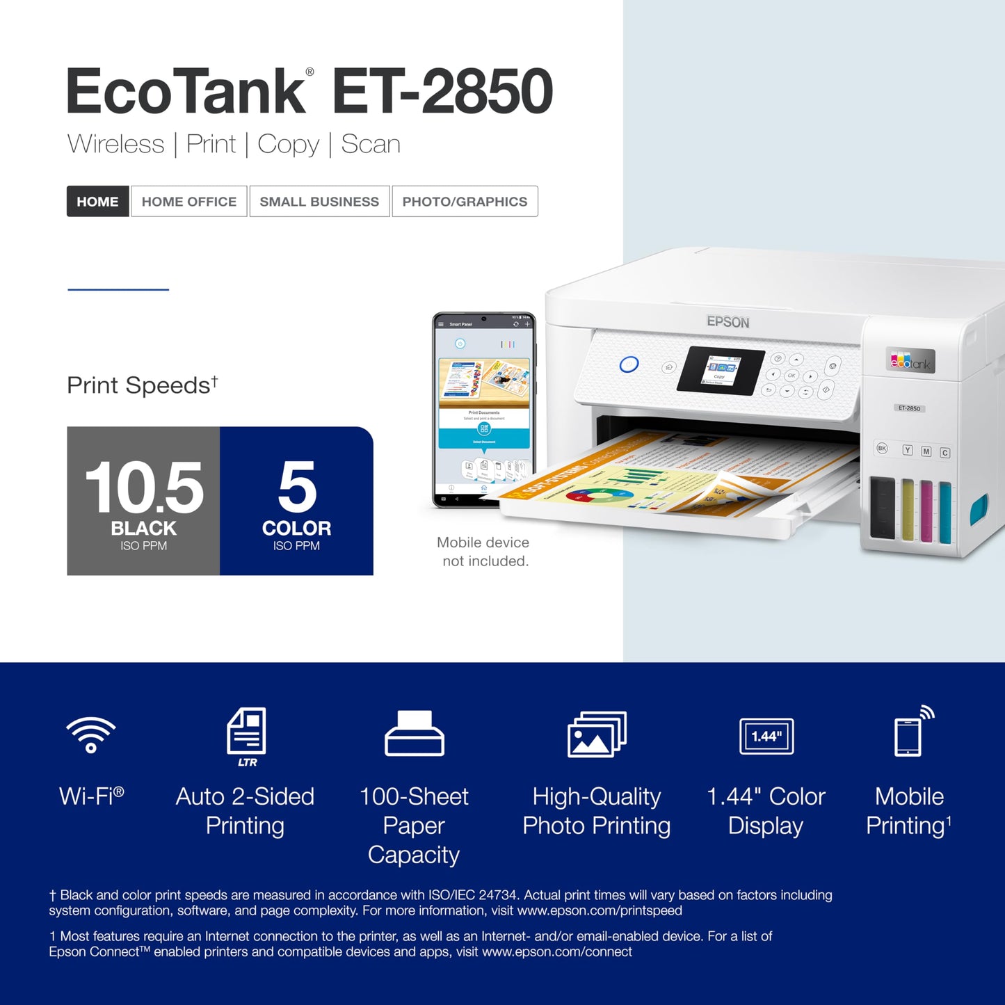 Epson EcoTank ET-4800 Wireless All-in-One Cartridge-Free Supertank Printer with Scanner, Copier, Fax, ADF and Ethernet – Ideal-for Your Home Office, White