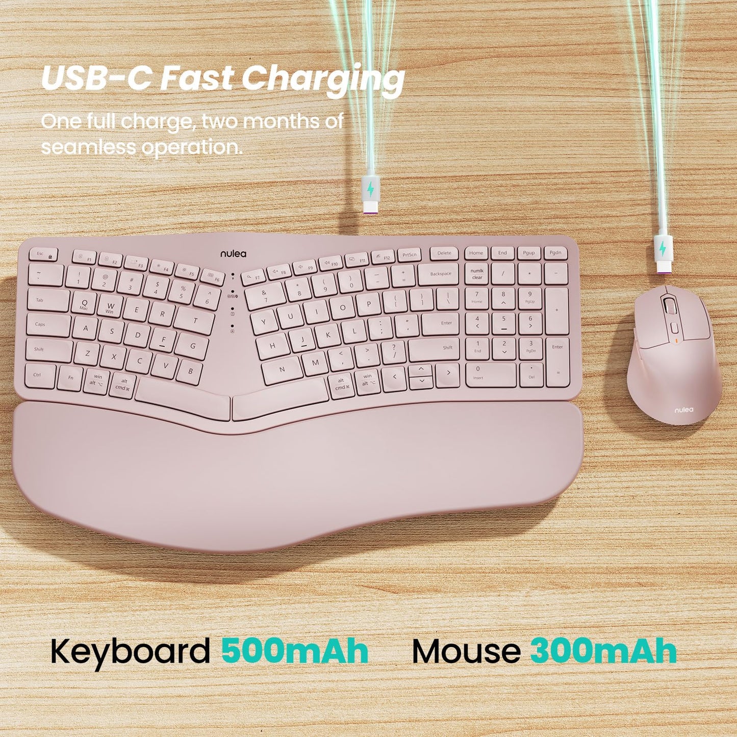 Nulea KM75 Advanced Ergonomic Wireless Keyboard and Mouse Combo, Comfortable Natural Typing, Palm Rest, Multi-Device (Bluetooth, 2.4G, Wired), Rechargeable, for Multi-OS, Windows, Mac, Android(Grey)