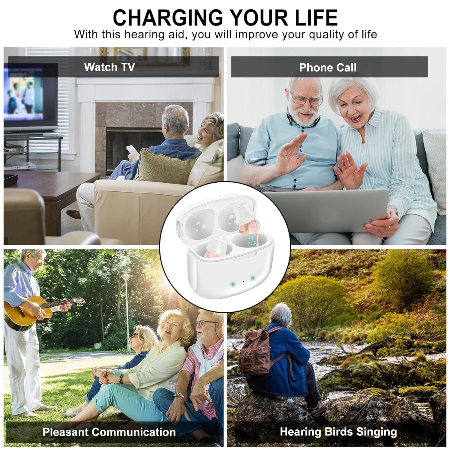 Not Amplifier True Hearing Aids,Invisible 16 Channels Digital Rechargeable Hearing Aids for Seniors with Noise Cancellation with Charging Box (Skin)