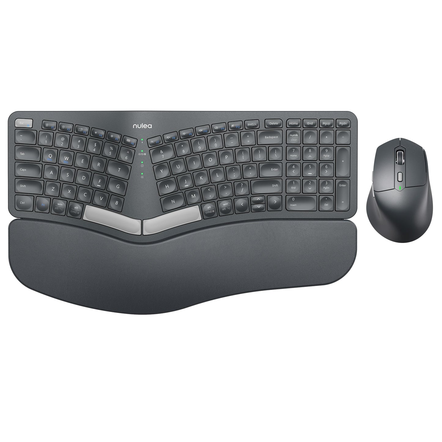 Nulea KM75 Advanced Ergonomic Wireless Keyboard and Mouse Combo, Comfortable Natural Typing, Palm Rest, Multi-Device (Bluetooth, 2.4G, Wired), Rechargeable, for Multi-OS, Windows, Mac, Android(Grey)