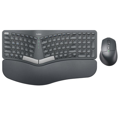 Nulea KM75 Advanced Ergonomic Wireless Keyboard and Mouse Combo, Comfortable Natural Typing, Palm Rest, Multi-Device (Bluetooth, 2.4G, Wired), Rechargeable, for Multi-OS, Windows, Mac, Android(Grey)