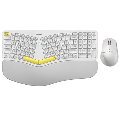 Nulea KM75 Advanced Ergonomic Wireless Keyboard and Mouse Combo, Comfortable Natural Typing, Palm Rest, Multi-Device (Bluetooth, 2.4G, Wired), Rechargeable, for Multi-OS, Windows, Mac, Android(Grey)