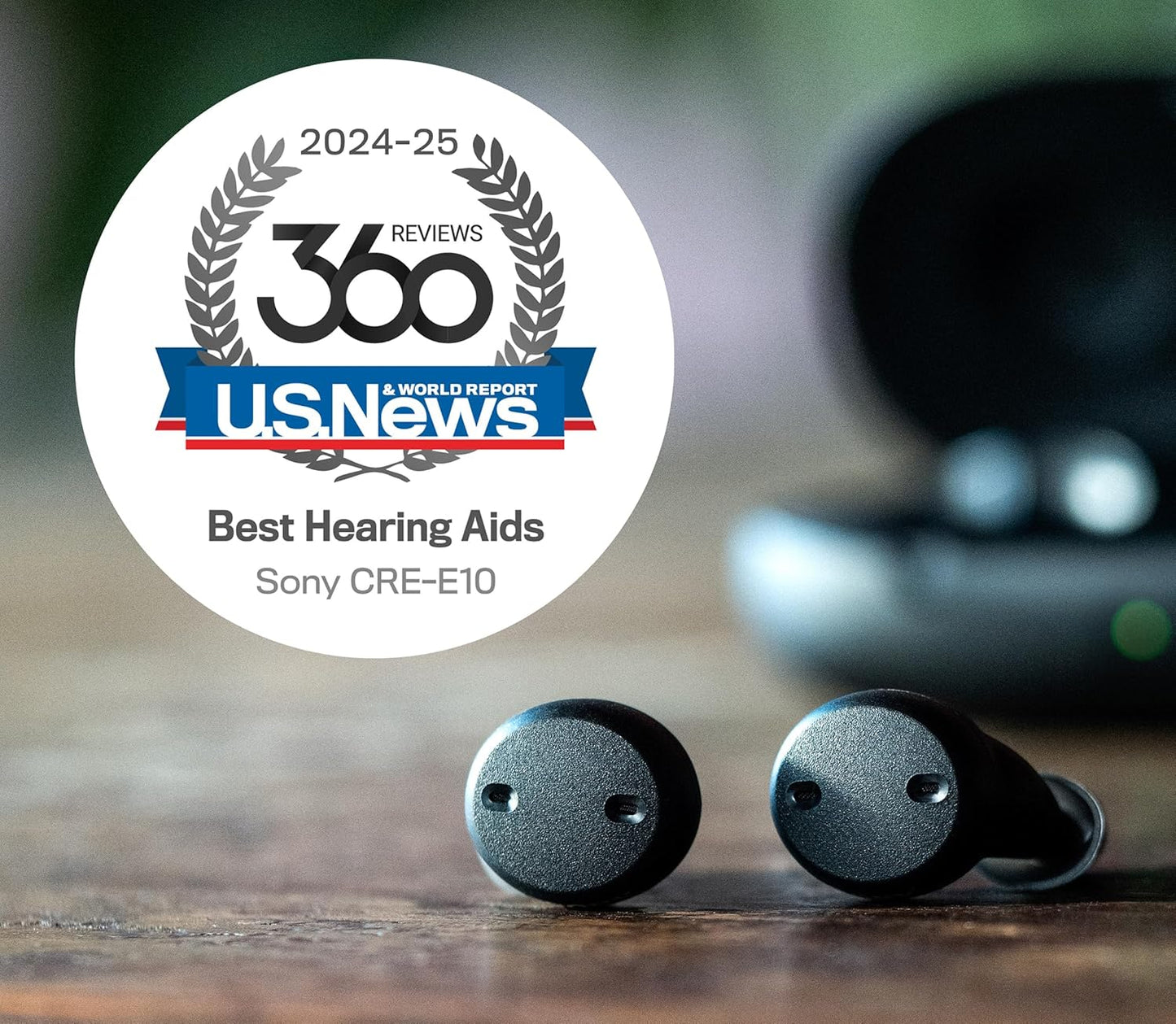 Sony CRE-E10 Self-Fitting OTC Hearing Aids for Mild to Moderate Hearing Loss, Prescription-Grade Sound Quality, Comfortable Earbud Design, Bluetooth Enabled for iOS, and Rechargeable Battery, Black