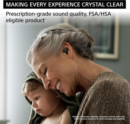 Sony CRE-E10 Self-Fitting OTC Hearing Aids for Mild to Moderate Hearing Loss, Prescription-Grade Sound Quality, Comfortable Earbud Design, Bluetooth Enabled for iOS, and Rechargeable Battery, Black