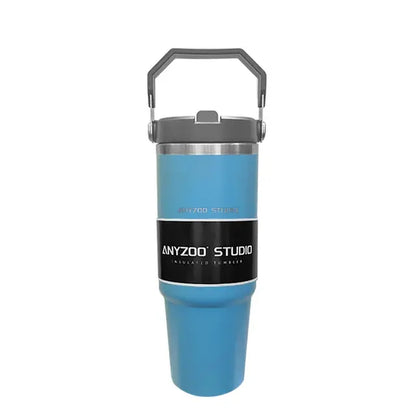 Botella termo de 30oz de acero inoxidable con pajita para coche, taza de café deportiva, termo, Taza de Viaje portátil, botella de agua grande para Fitness