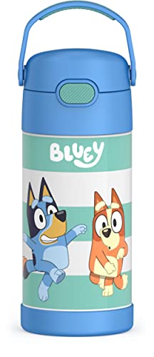 THERMOS FUNTAINER 12 Ounce Stainless Steel Vacuum Insulated Kids Straw Bottle, Bluey