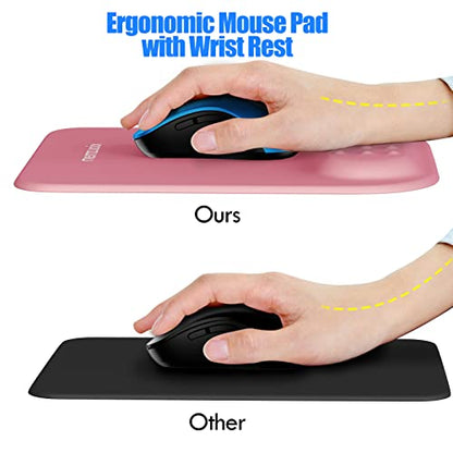 memzuoix Cyan Ergonomic Mouse Pad with Wrist Rest Support,Premium Memory Foam Cushioning for Pain Relief, Non-Slip PU Base for Stable Smooth Control - Perfect for Laptop, Computer, and Home Office