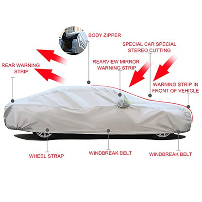 Truck Cover Waterproof All Weather, 2023 Heavy Duty Outdoor Pickup Cover Rain Sun Hail Protection, Universal Fit (Length Up to 235 inch) Truck Full Cover Waterproof Strap & Double Door Zipper, Silver