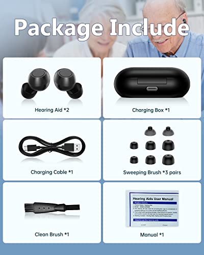 Hearing Aids Reachrgeable-Hearing Aids For Senior,Digital Hearing Amplifier Sound Amplifier for Ears Hearing Aid Earbuds Devices for Adult, Black