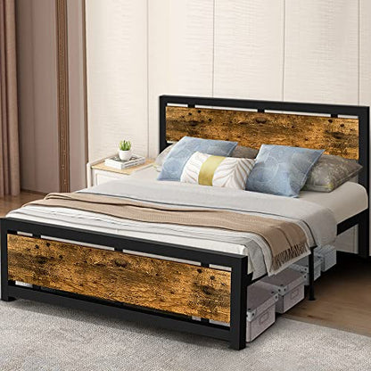 Aqgrj Queen Bed Frame, Platform Bed Frame with Headboard and Steel Sturdy Slat Strong Support Legs, Noise-Free No Box Spring Needed, Easy Assembly-Brown