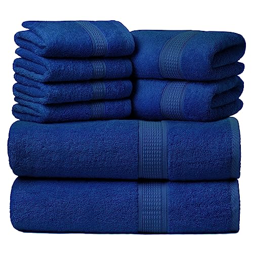 Ariv Towels 4-Piece Large Premium Cotton Bamboo Bath Towels Set for Sensitive Skin & Daily Use - Soft, Quick Drying & Highly Absorbent for Bathroom, Gym, Hotel & Spa- 30" X 52"-Denim