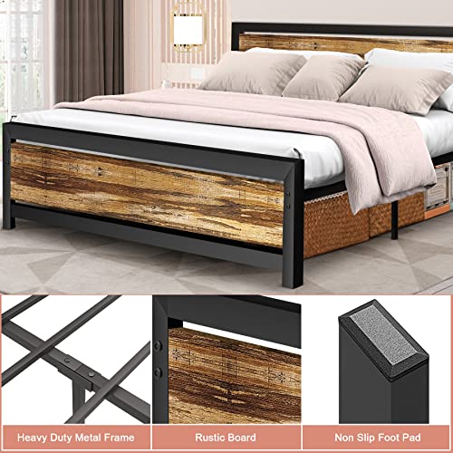 Aqgrj Queen Bed Frame, Platform Bed Frame with Headboard and Steel Sturdy Slat Strong Support Legs, Noise-Free No Box Spring Needed, Easy Assembly-Brown