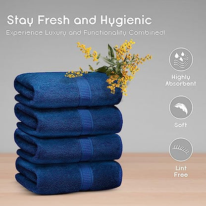 Ariv Towels 4-Piece Large Premium Cotton Bamboo Bath Towels Set for Sensitive Skin & Daily Use - Soft, Quick Drying & Highly Absorbent for Bathroom, Gym, Hotel & Spa- 30" X 52"-Denim