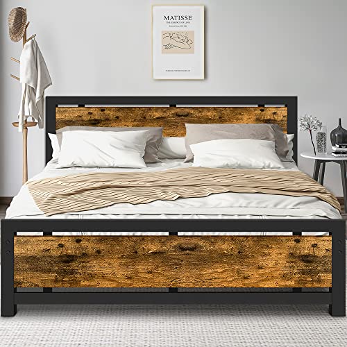 Aqgrj Queen Bed Frame, Platform Bed Frame with Headboard and Steel Sturdy Slat Strong Support Legs, Noise-Free No Box Spring Needed, Easy Assembly-Brown