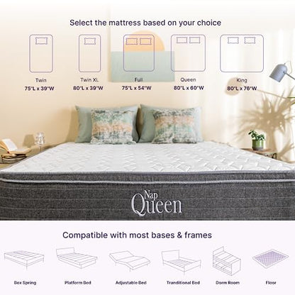 NapQueen Queen Mattress, 10 Inch Victoria Hybrid Cooling Gel Infused Pocket Spring and Memory Foam Mattress, Queen Size Mattress Bed in a Box, CertiPUR-US Certified, Fiberglass-Free Mattress