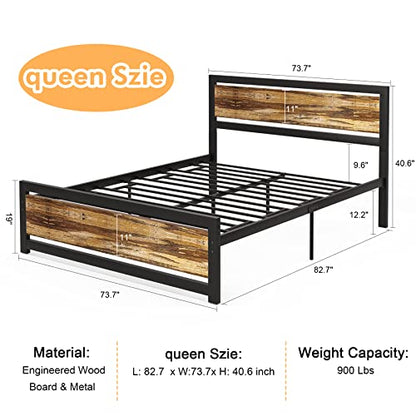 Aqgrj Queen Bed Frame, Platform Bed Frame with Headboard and Steel Sturdy Slat Strong Support Legs, Noise-Free No Box Spring Needed, Easy Assembly-Brown