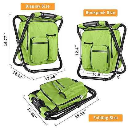 Kikerike Portable Stool Backpack Cooler Chair 400 LBS Max Load Folding Fishing Cooler Backpack Stool for Outdoors Hiking Beach Travel - Army Green