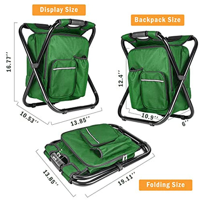 Kikerike Portable Stool Backpack Cooler Chair 400 LBS Max Load Folding Fishing Cooler Backpack Stool for Outdoors Hiking Beach Travel - Army Green