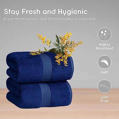 Ariv Towels 4-Piece Large Premium Cotton Bamboo Bath Towels Set for Sensitive Skin & Daily Use - Soft, Quick Drying & Highly Absorbent for Bathroom, Gym, Hotel & Spa- 30" X 52"-Denim