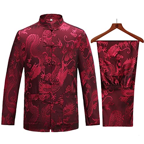 Tang Suit Men Hanfu Chinese Traditional Clothes Kung Fu Shirt Uniform Long Sleeved Coat Tops and Pants