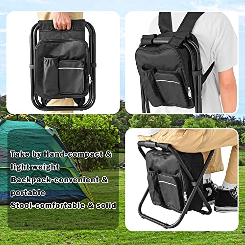 Kikerike Portable Stool Backpack Cooler Chair 400 LBS Max Load Folding Fishing Cooler Backpack Stool for Outdoors Hiking Beach Travel - Army Green