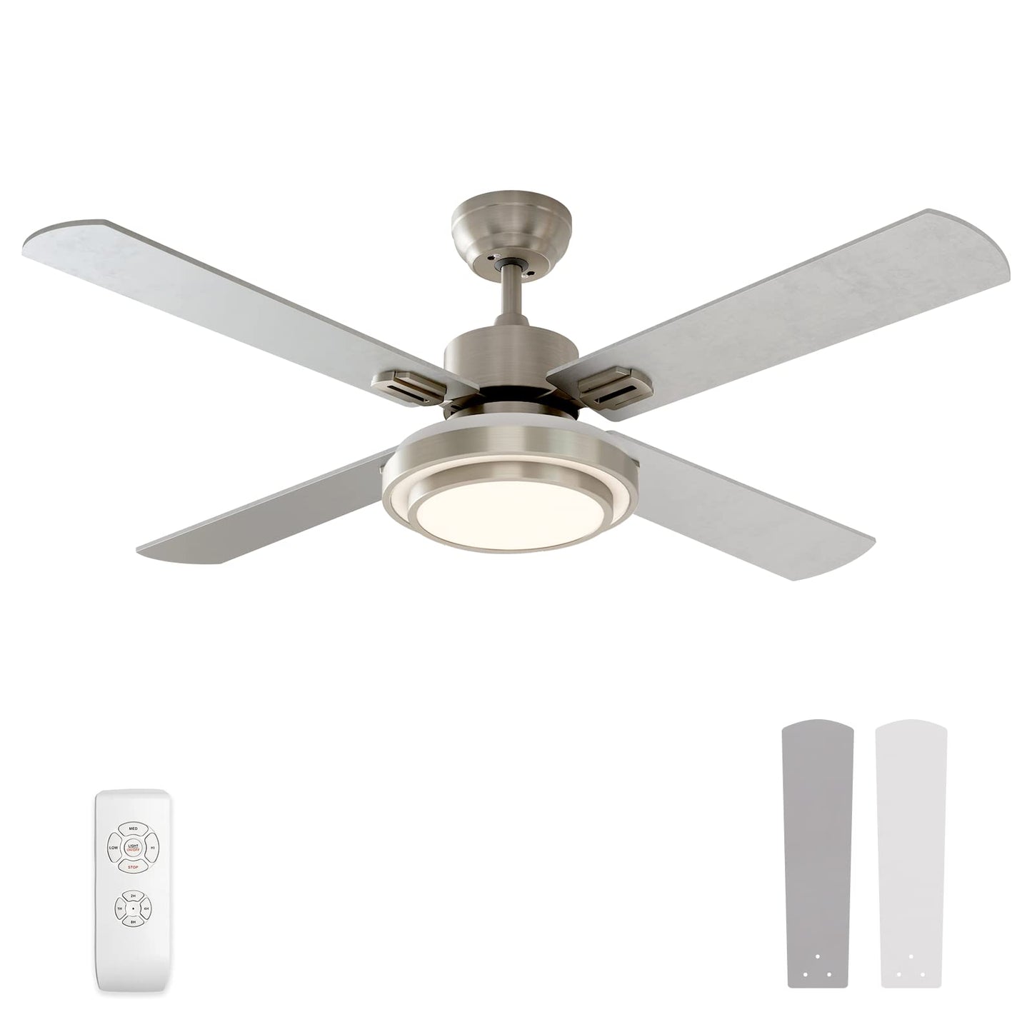 warmiplanet Ceiling Fan with Lights Remote Control, 52 Inch, Brushed Nickel Motor (4-Blades)