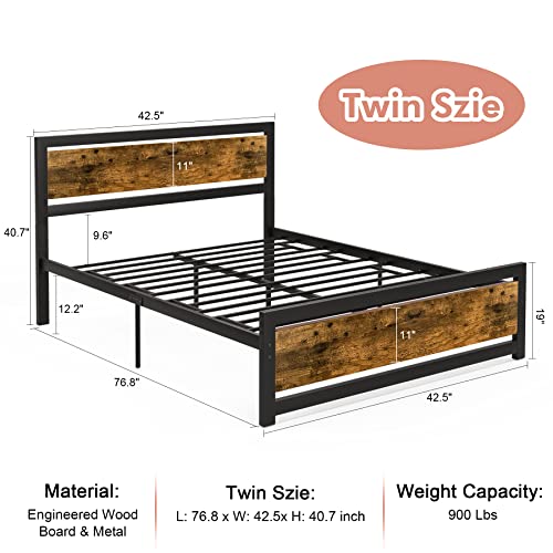 Aqgrj Queen Bed Frame, Platform Bed Frame with Headboard and Steel Sturdy Slat Strong Support Legs, Noise-Free No Box Spring Needed, Easy Assembly-Brown