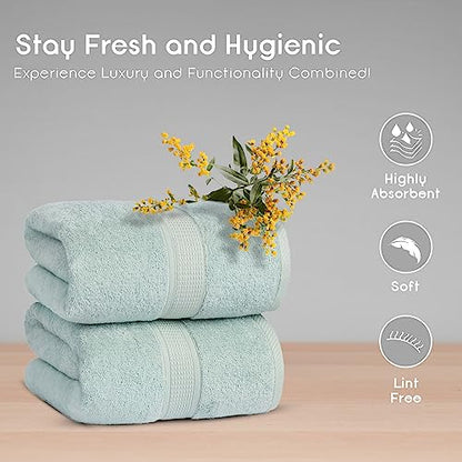 Ariv Towels 4-Piece Large Premium Cotton Bamboo Bath Towels Set for Sensitive Skin & Daily Use - Soft, Quick Drying & Highly Absorbent for Bathroom, Gym, Hotel & Spa- 30" X 52"-Denim