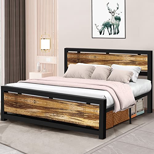 Aqgrj Queen Bed Frame, Platform Bed Frame with Headboard and Steel Sturdy Slat Strong Support Legs, Noise-Free No Box Spring Needed, Easy Assembly-Brown