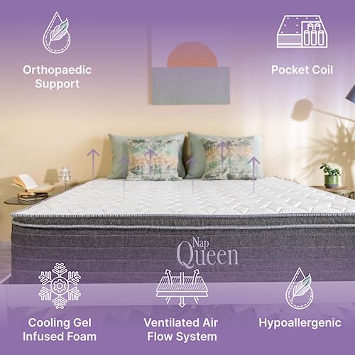 NapQueen Queen Mattress, 10 Inch Victoria Hybrid Cooling Gel Infused Pocket Spring and Memory Foam Mattress, Queen Size Mattress Bed in a Box, CertiPUR-US Certified, Fiberglass-Free Mattress